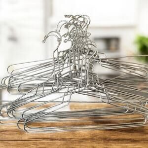 Vintage Heavy Twisted Metal Hangers Chrome Lot Of 23 Assorted Sizes